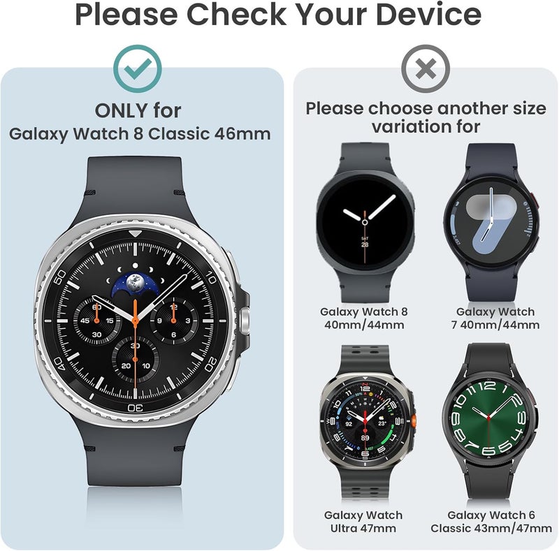 Tensea [5+5Pack for Samsung Galaxy Watch 8 Classic Screen Protector Case 46mm Accessories, Hard PC Bumper/HD Anti-Fog Tempered Glass Protective Film, Face Cover Set for Women Men - Image 2